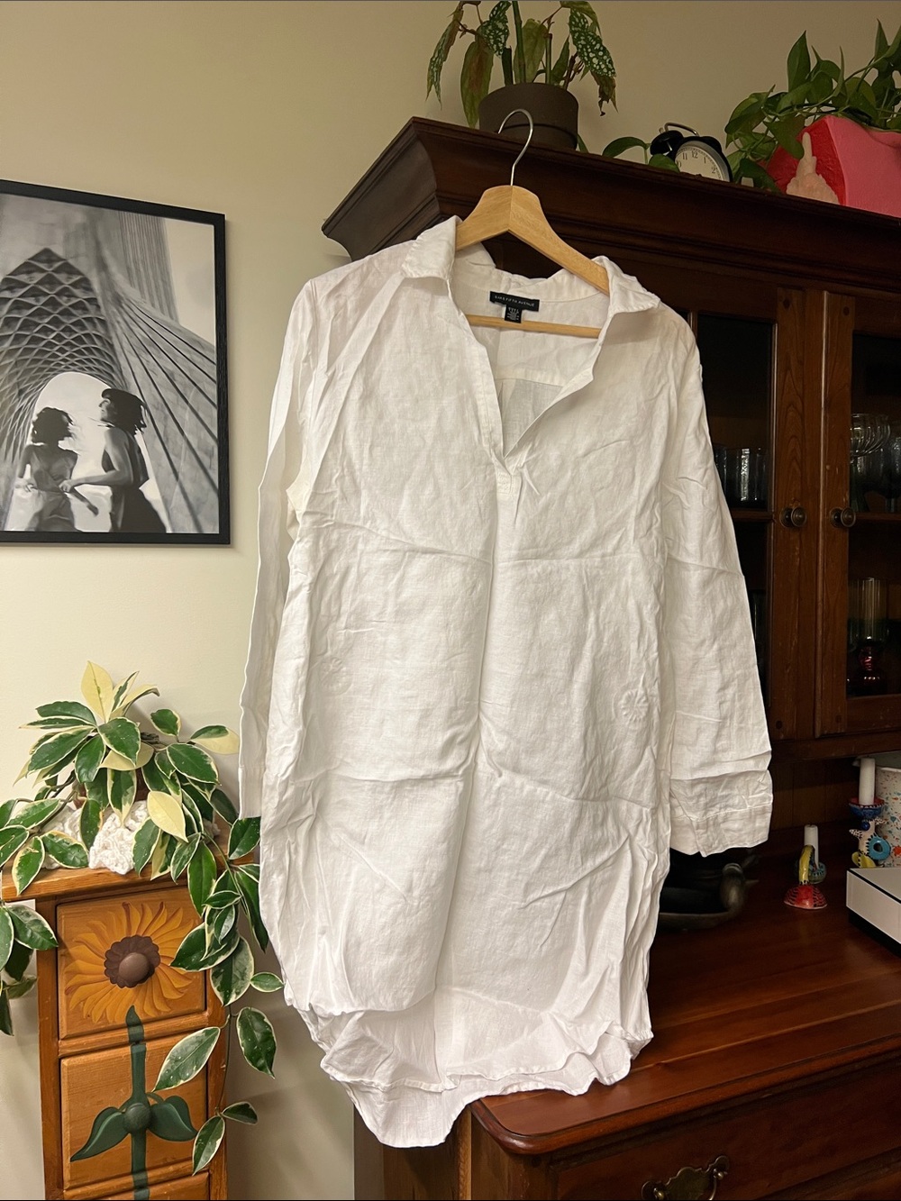 SAKS 5th Ave Women’s White Linen Long-Sleeve Dress / Tonic - Relaxed Fit.